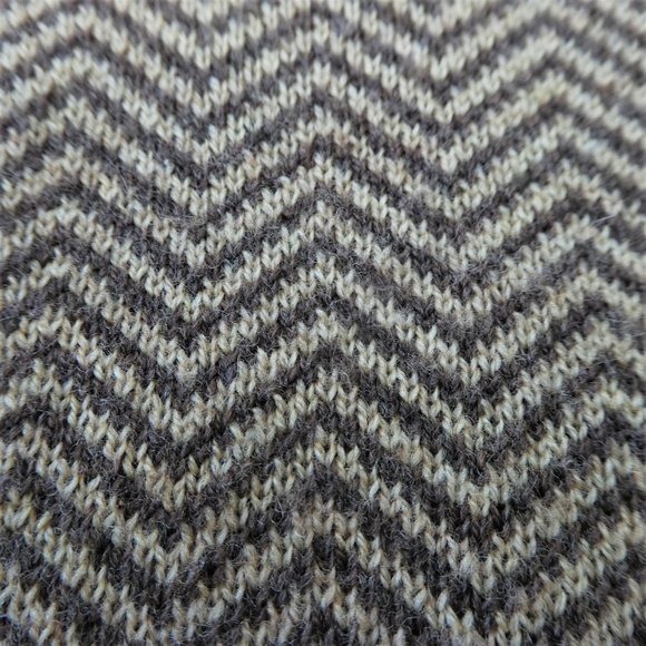 Vintage Merino Chevron Knit Sweater Blazer Brown Beige Knit Buttons Suede Patch - Picture 2 of 7